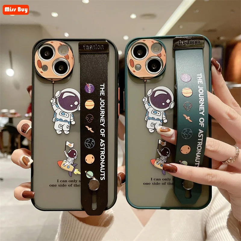 

Cute Cartoon Space Astronaut Wrist Band Bracket Case for Xiaomi Redmi Note 12 Pro Plus A1 Plus POCO C40 M4 Pro 4g X4Pro 5G Cover