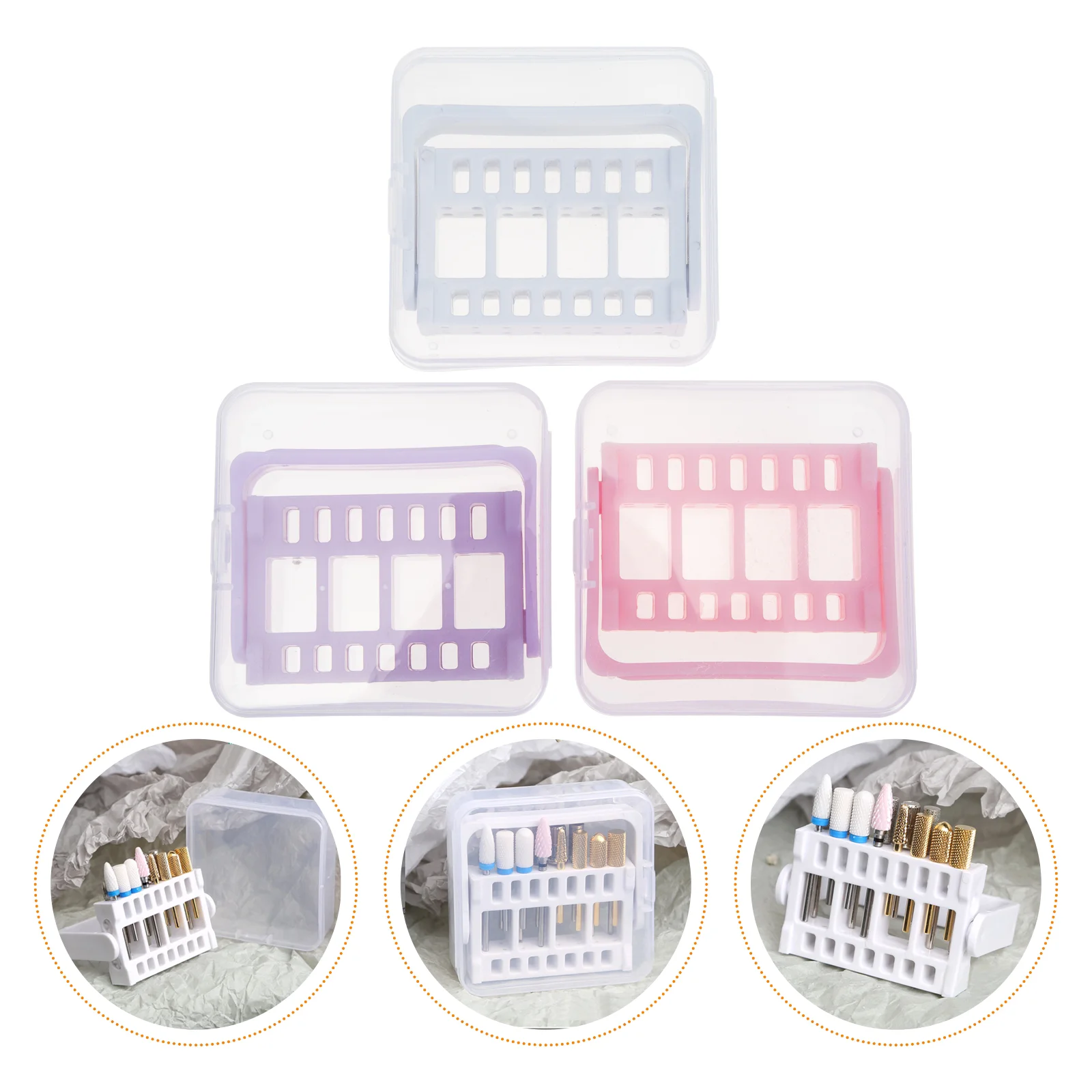 

3Pcs Nail Grinding Head Display Box Sturdy Practical Nail Art Bit Box Nail Drill Storage Box Nail Drill Organizer