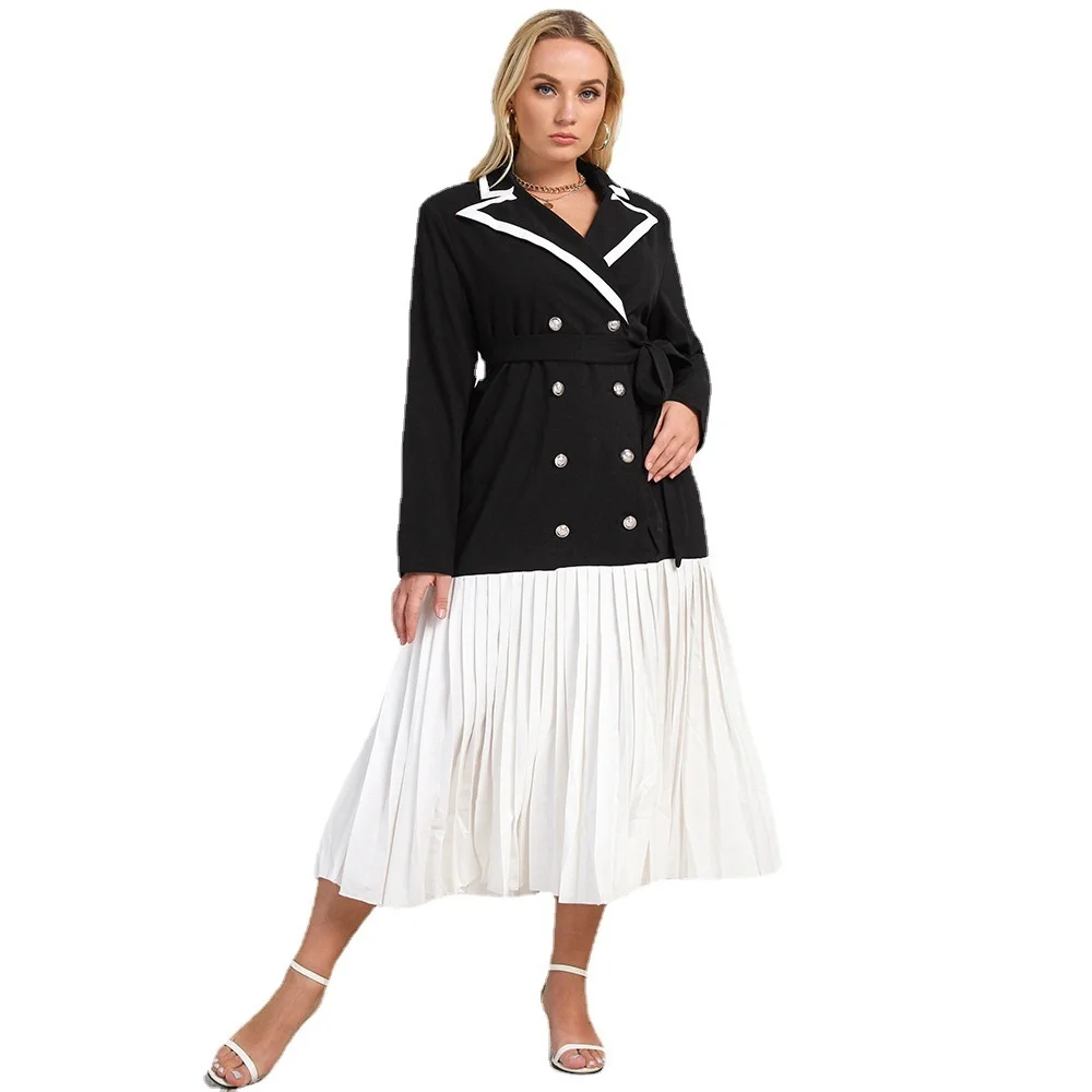 

Plus size Large loose long sleeve solid color Lapel campus style temperament commuter lady shirt coat