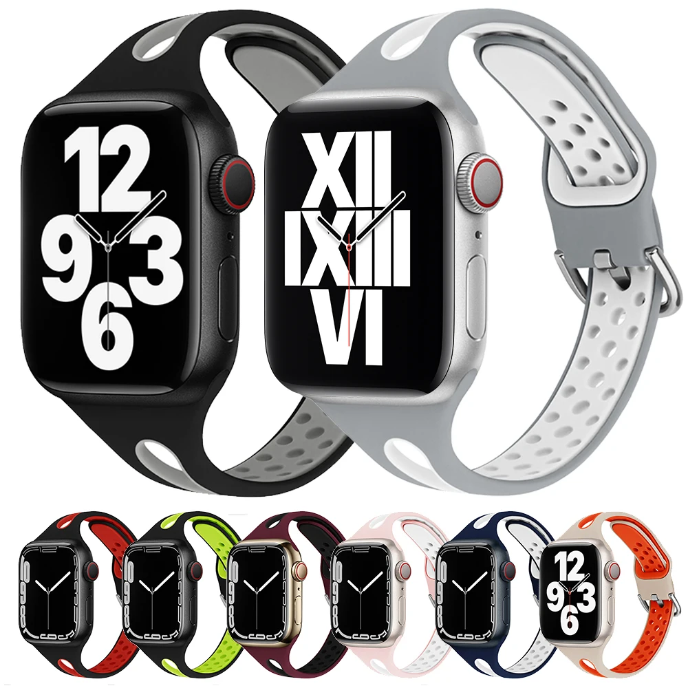 

Thin Slim Narrow Watch Strap For Apple Watch 8 7 6 5 4 SE 2 42mm 44mm Wristband for iwatch 7 41mm 45mm Silicone Bracelet