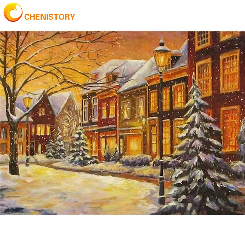 

Набор для рисования по номерам на холсте Зимний снег, с рамкой