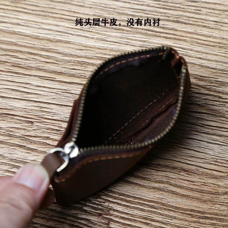 2023 Retro Crazy Horse Leather Men Small Wallet Handmade Zipper Drivers license Ultra Thin Keys Coins Cards Holders Slim Pouches