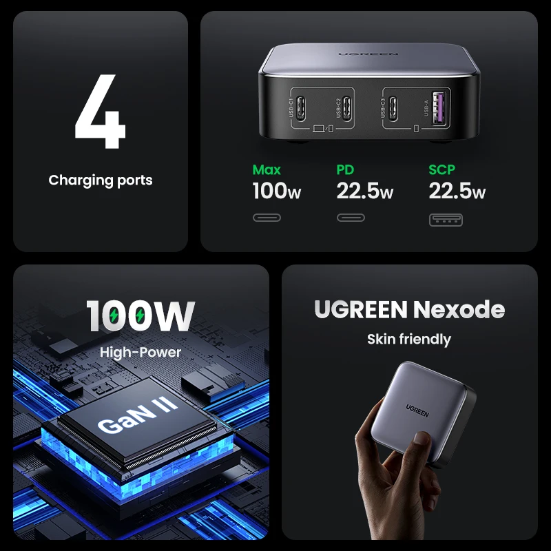 Устройство зарядное сетевое UGREEN 100 Вт 4 в 1 для iPhone 15 14 13 12 Pro Max