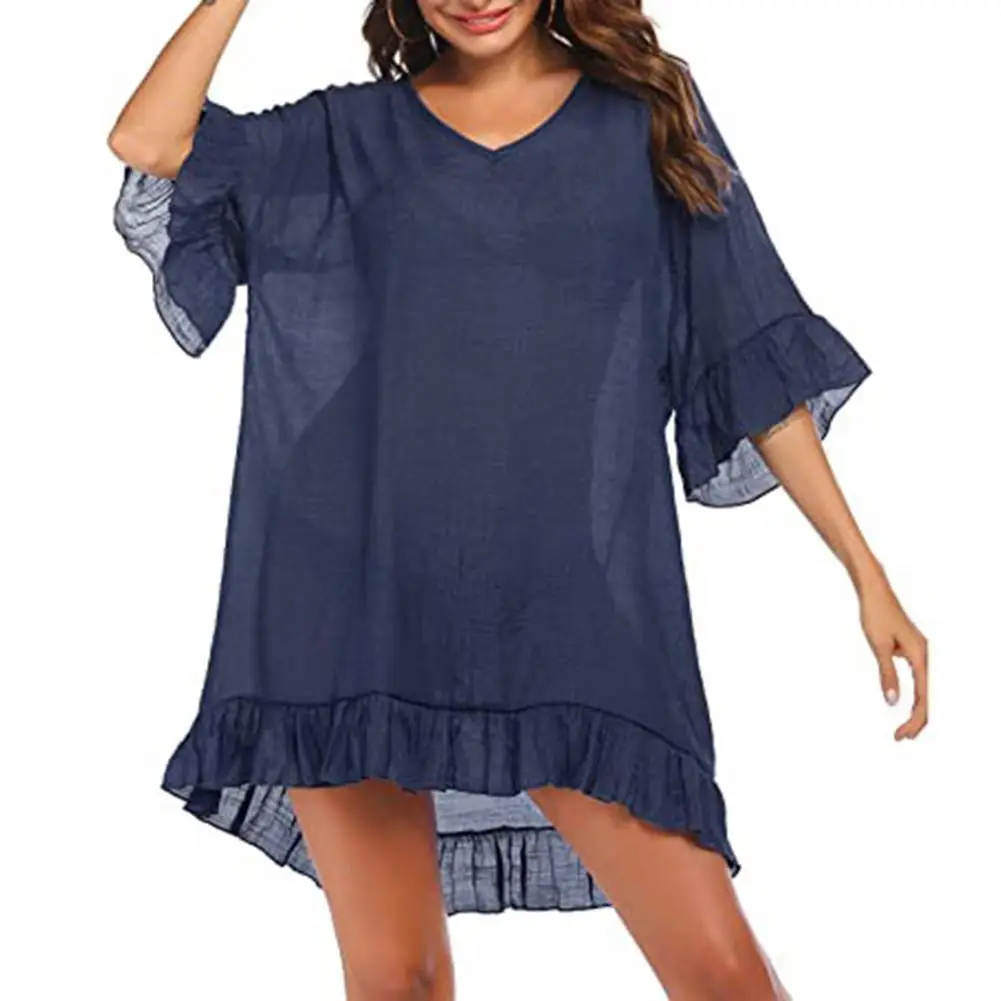 

Женский сарафан с рукавом до локтя, Дамская накидка с асимметричным подолом, свободное облегающее бикини, Пляжная накидка, женский сарафан