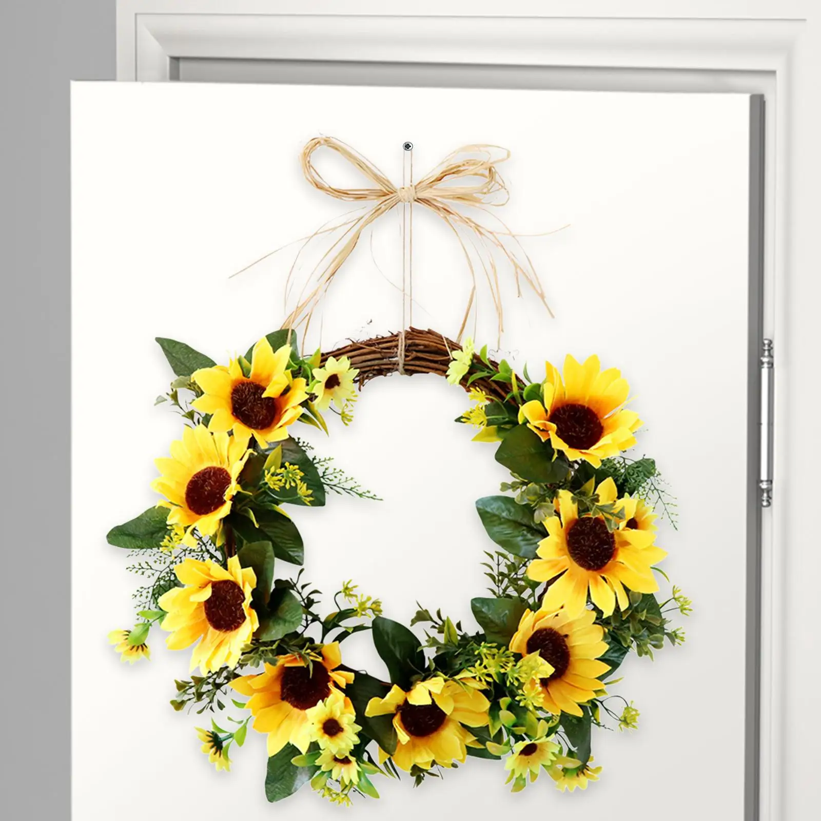 

13.8" Round Artificial Sunflower Wreath Spring Wreaths for Fireplace Front Door Bedroom Wedding Party Decor
