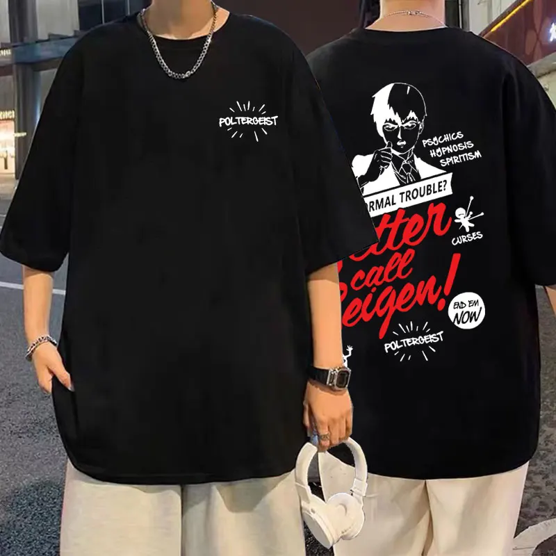 

Shigeo Kageyama Graphic T-shirts Better Call Reigen Japanese Anime Mob Psycho 100 Double Sided Print Tshirt Tops Men Women Tees