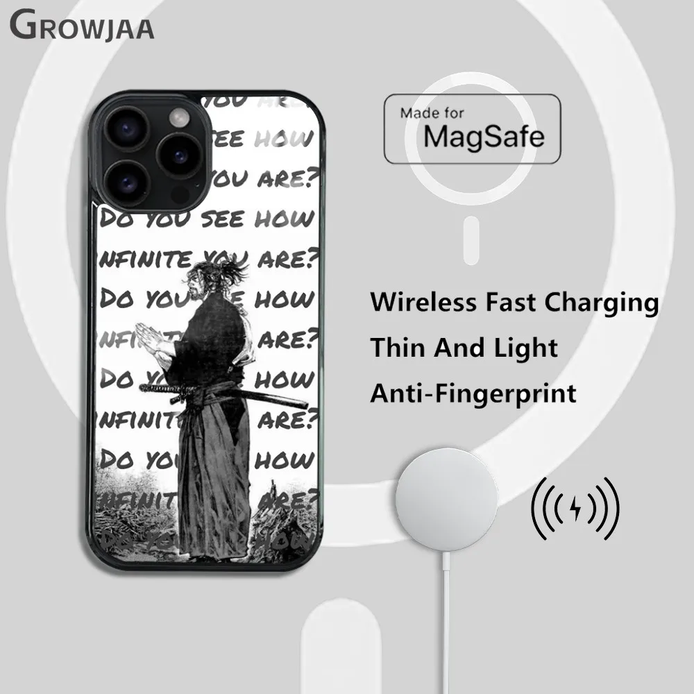 Японский V-Vagabond Samurai чехол для телефона iPhone 16 15 14 13 12 11 Pro Max Plus Mini Новый Магнитный