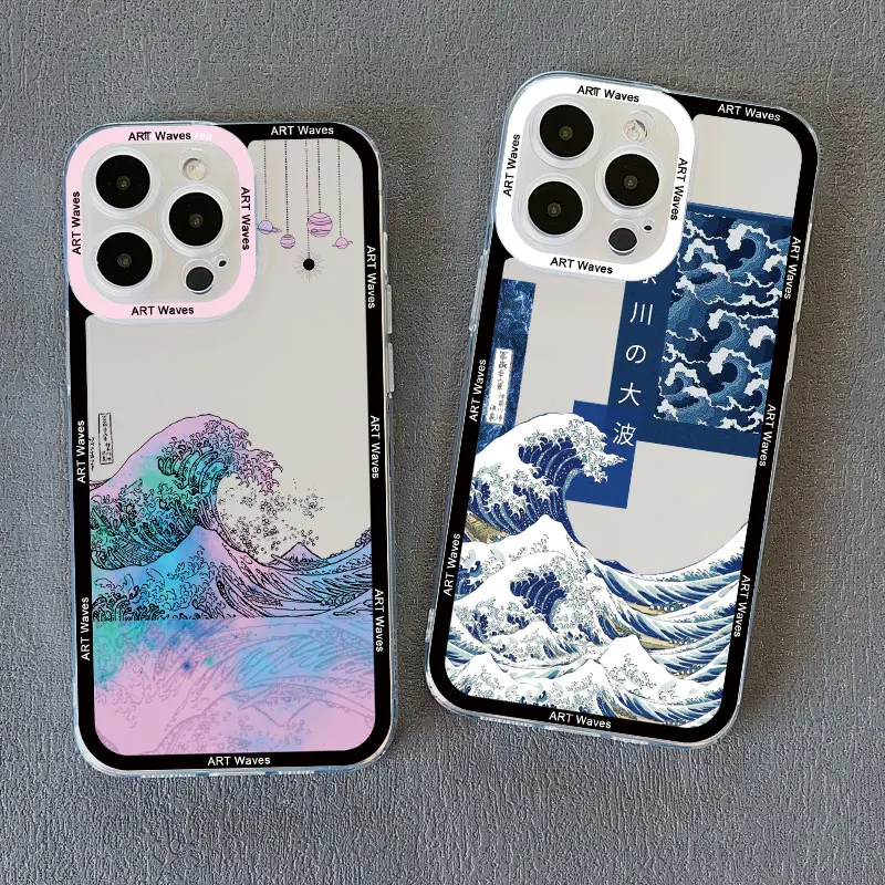 

Fashion Japan The Great Wave Off Kanagawa Phone Case For iPhone 13 12 11 14 Pro MAX 14 7 8 Plus SE XS X XR Cover Art Clear Funda