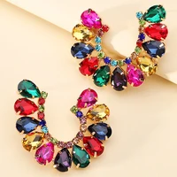 bohemian luxury half heart full glass big stud earrings for women girl charm vintage cute design statement jewelry accessories
