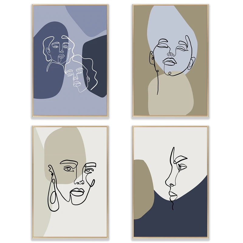 

Nordic Blue Color Block Lines Face Canvas Paintings Abstract Figure Wall Art Posters and Prints Home Decoration Picture for Room