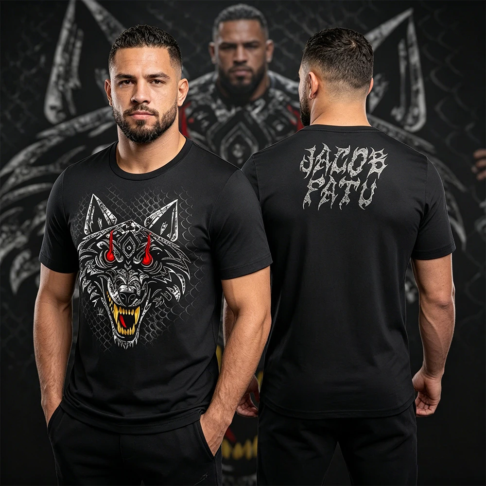 Фото Футболка с изображением головы волка Jacob Fatu Tribal, футболка с круглым вырезом и короткими рукавами из полиэстера, женская и мужская уличная одежда для активного отдыха, топы №1