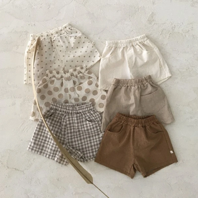 

DUSHPAT Kids Clothes Girls Shorts Summer Baby Boy Plaid Polka Dots Short Pants for Infants Cotton Loose Solid