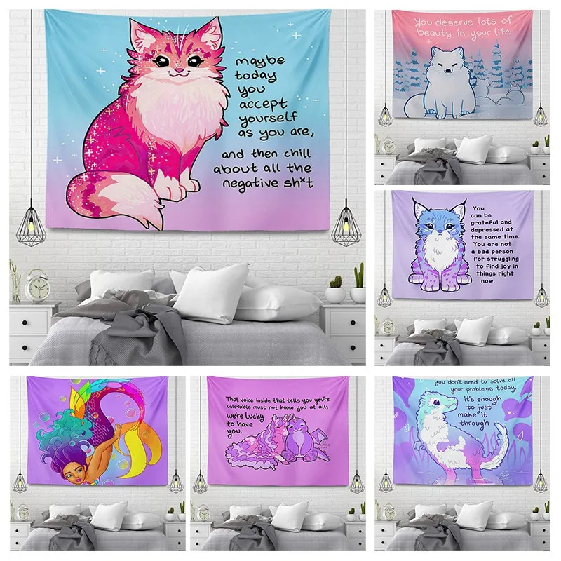 

Настенный декор на заказ, гобелен, эстетический декор комнаты, аксессуары лисьего цвета, настенный подвесной кавайный тканевый настенный Д...