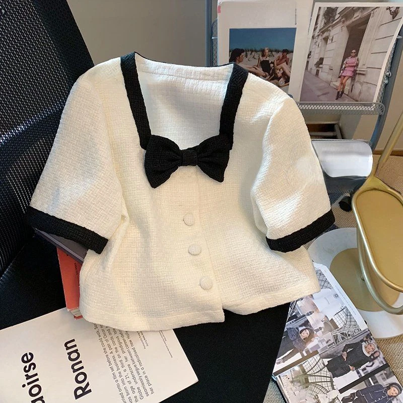 Женский укороченный топ с квадратным вырезом элегантная однобортная блузка