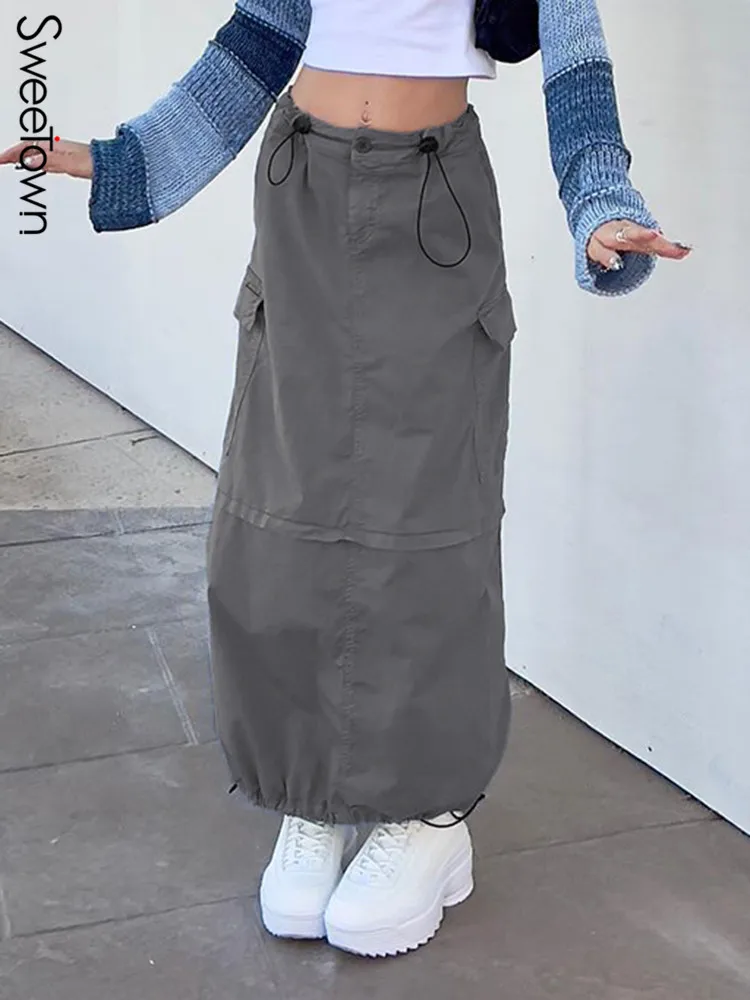 

Длинная юбка-карго с карманами и заниженной талией, Y2K