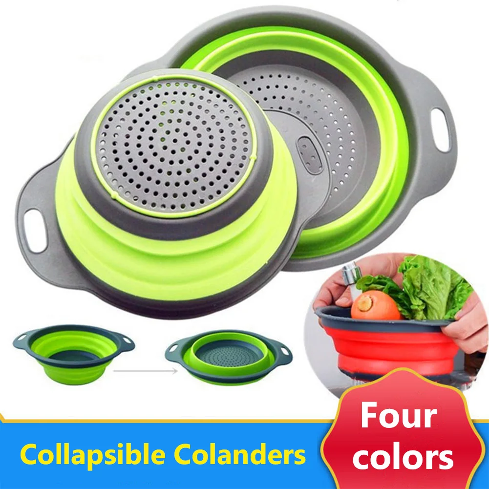 

Silicone Foldable Colander Dish Drainer Strainer Fruit Vegetable Collapsible Washing Basket Drainer Handle Kitchen Storage Tools