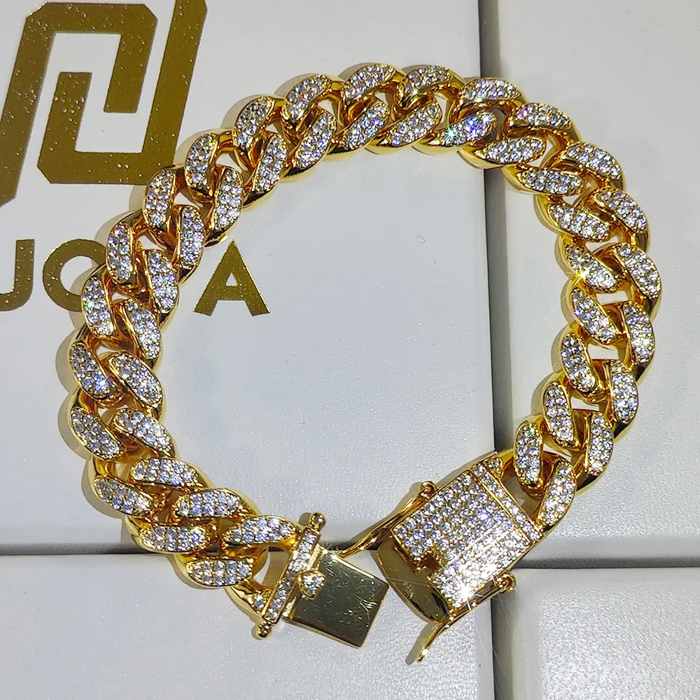 

Drop Free Shipping 12Mm Hip Hop Iced Bracelet Double-Safety-Clasps 1/8//K Plated Iced Out Cubic Zirconia Cuban Bracelets For Men