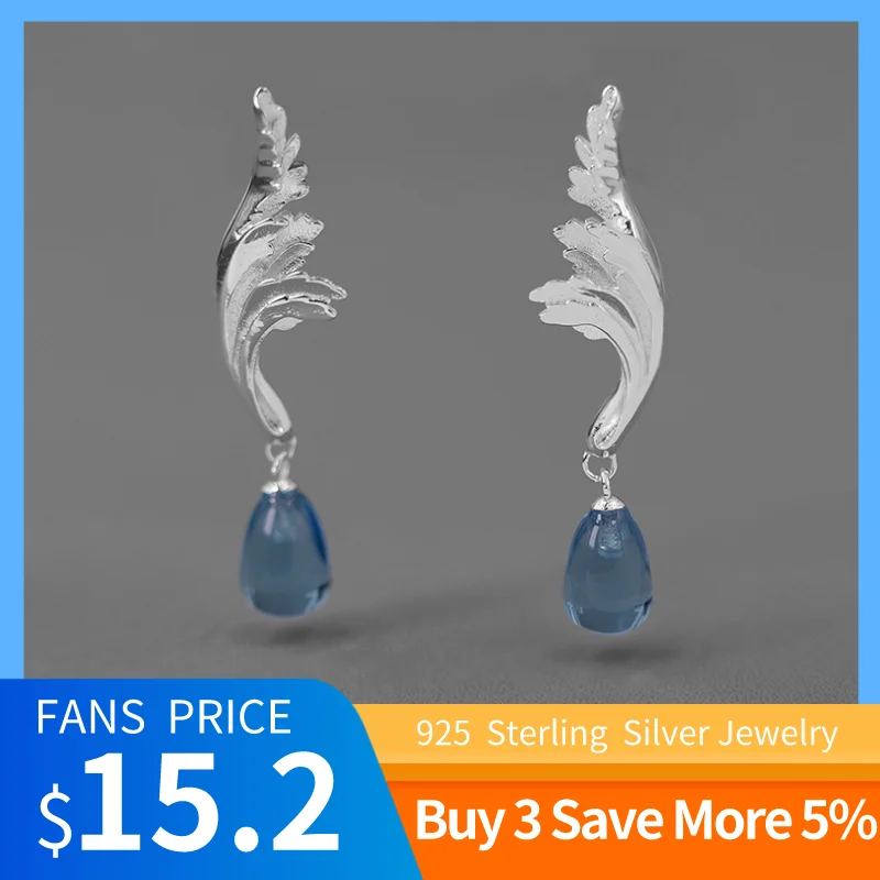 Original Design 925 Sterling Silver Leaf Blue Stone Stud Earrings Fine Jewelry For Women 2021 Trend New Classical Vintage Party