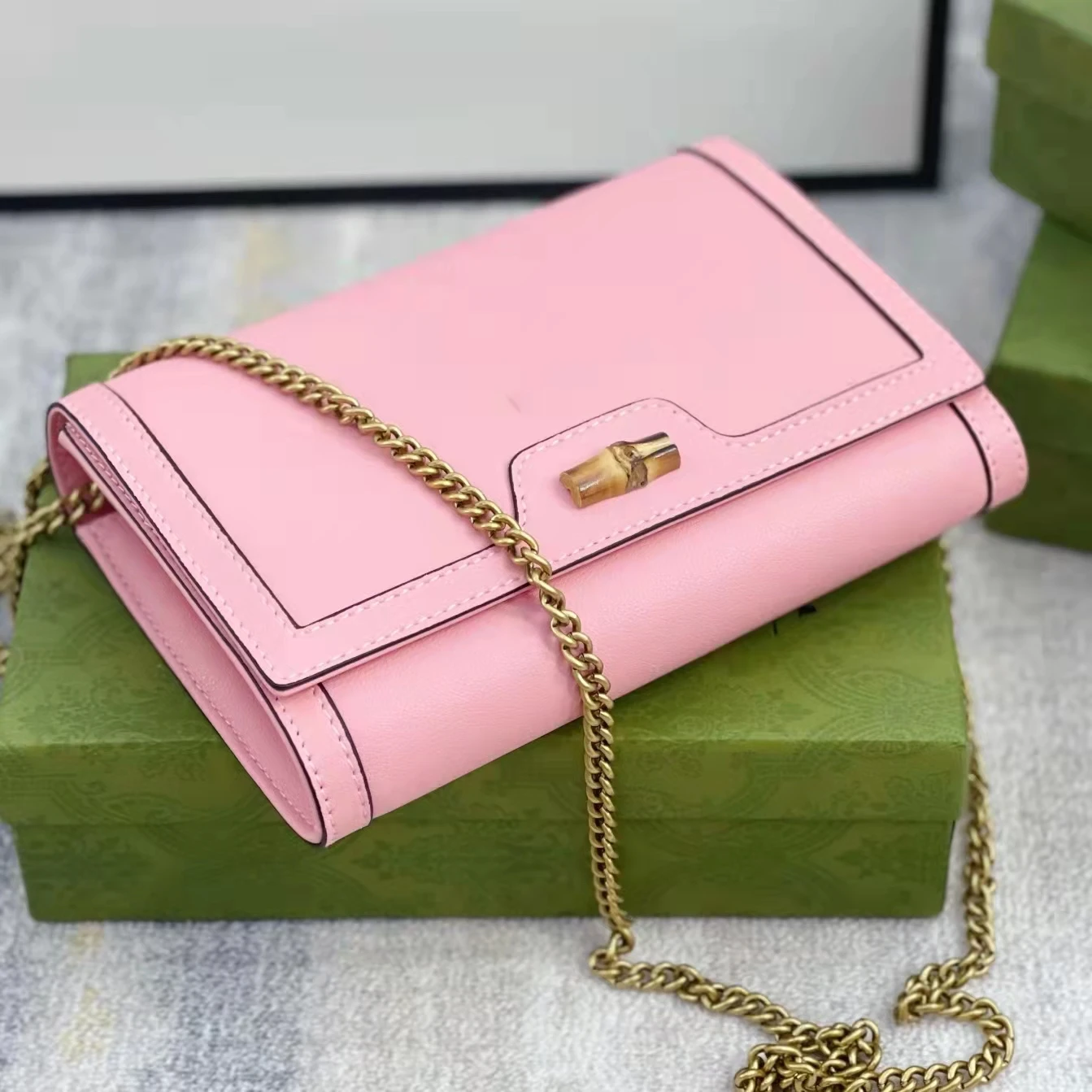 

Luxury Designer Fashion Solid Color Leather Bamboo G Lock Ladies Flap Chain Bags Women Shoulder Bag Messenger Bag purse handbag
