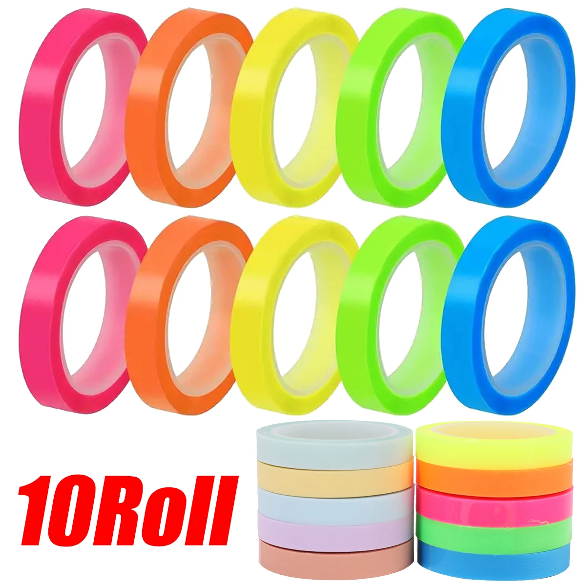 

10/1 Rolls Sticky Notes Fluorescent Tabs Index Tape Transparent Waterproof Marker Index Stickers School Office Students Supplies