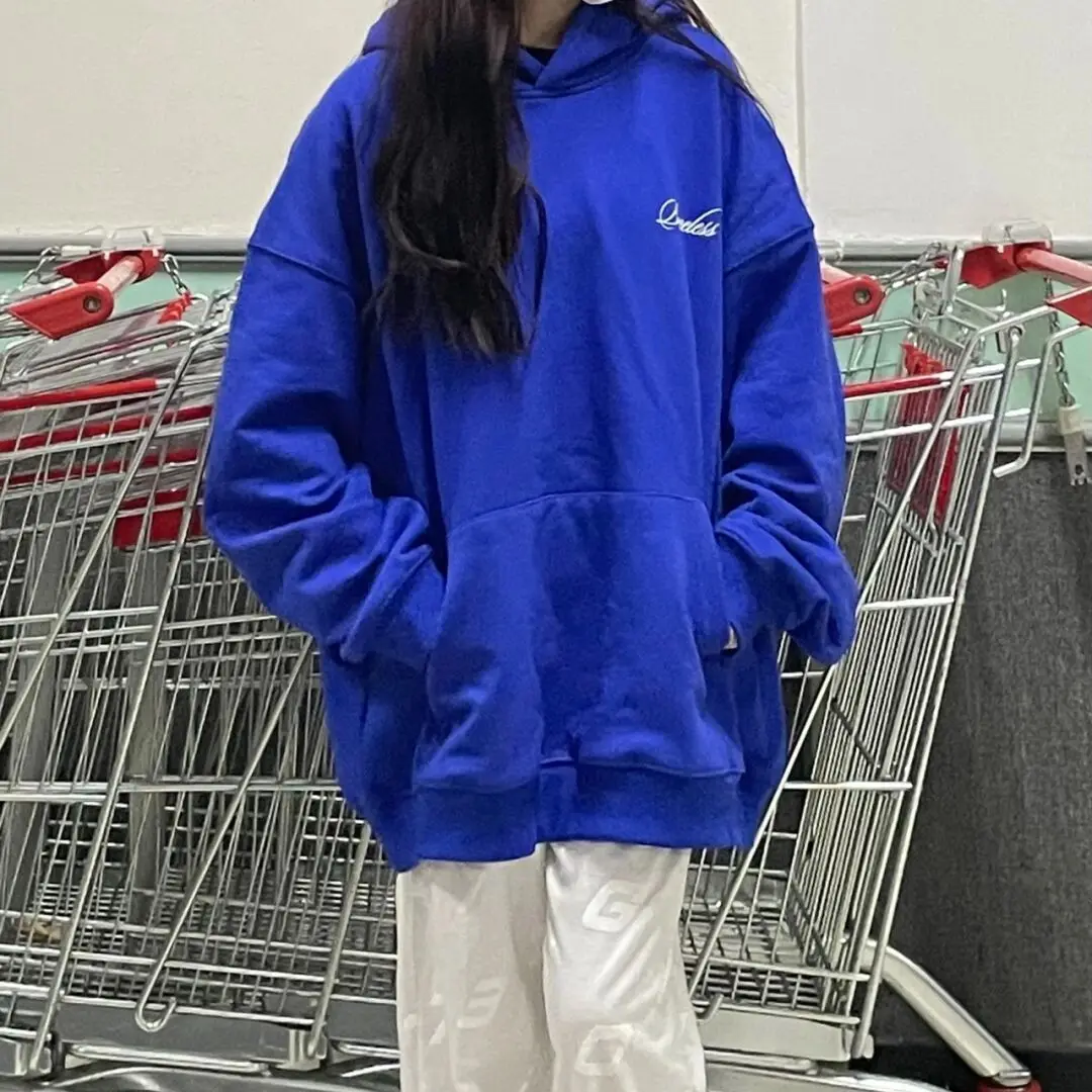 

Fashion Trend Casual Letter Printing Solid Color Spring and Autumn New Hooded Solid Color Loose Simple Sweater