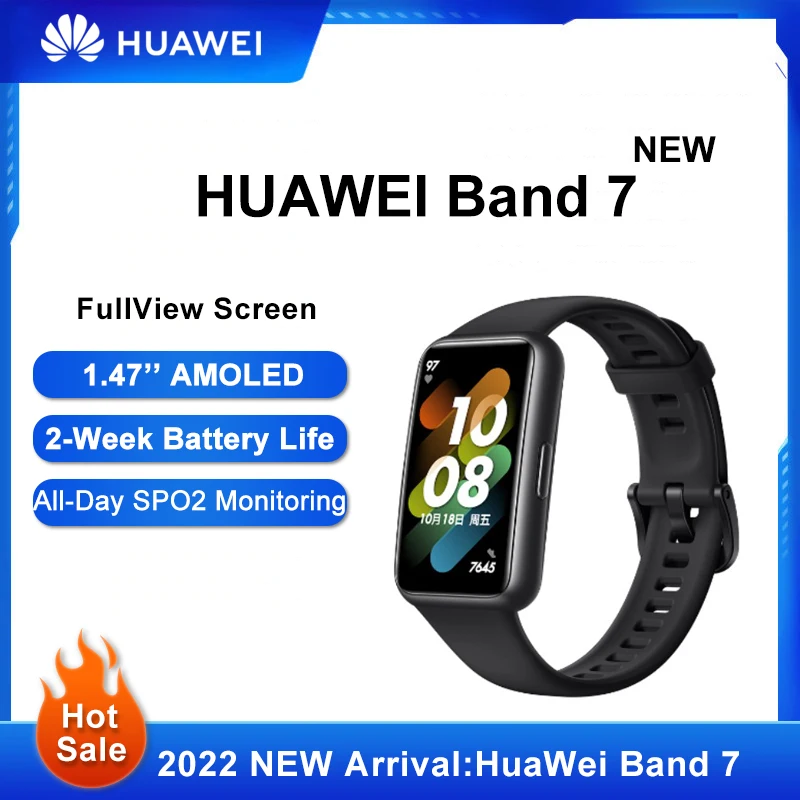 

Original New Huawei Band 7 Smart Band Blood Oxygen 1.47'' AMOLED Screen Heart Rate Smartband 2 Weeks Battery Life Waterproof