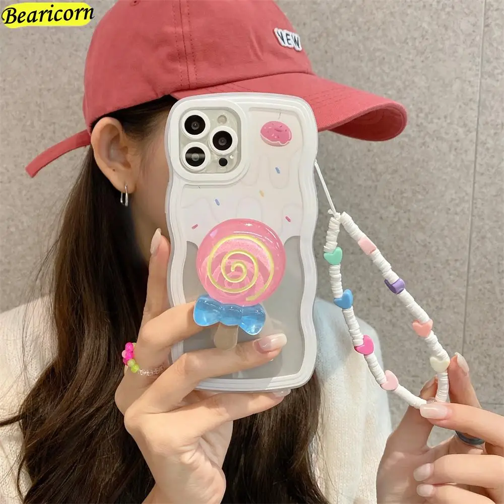 3D Lollipops Phone Holder Stand Wave Case For Huawei P30 P40 P50 Nova 7 8 SE 9 Mate 30E 40 Honor 50 60 70 Pro Hearts Soft Cover images - 6