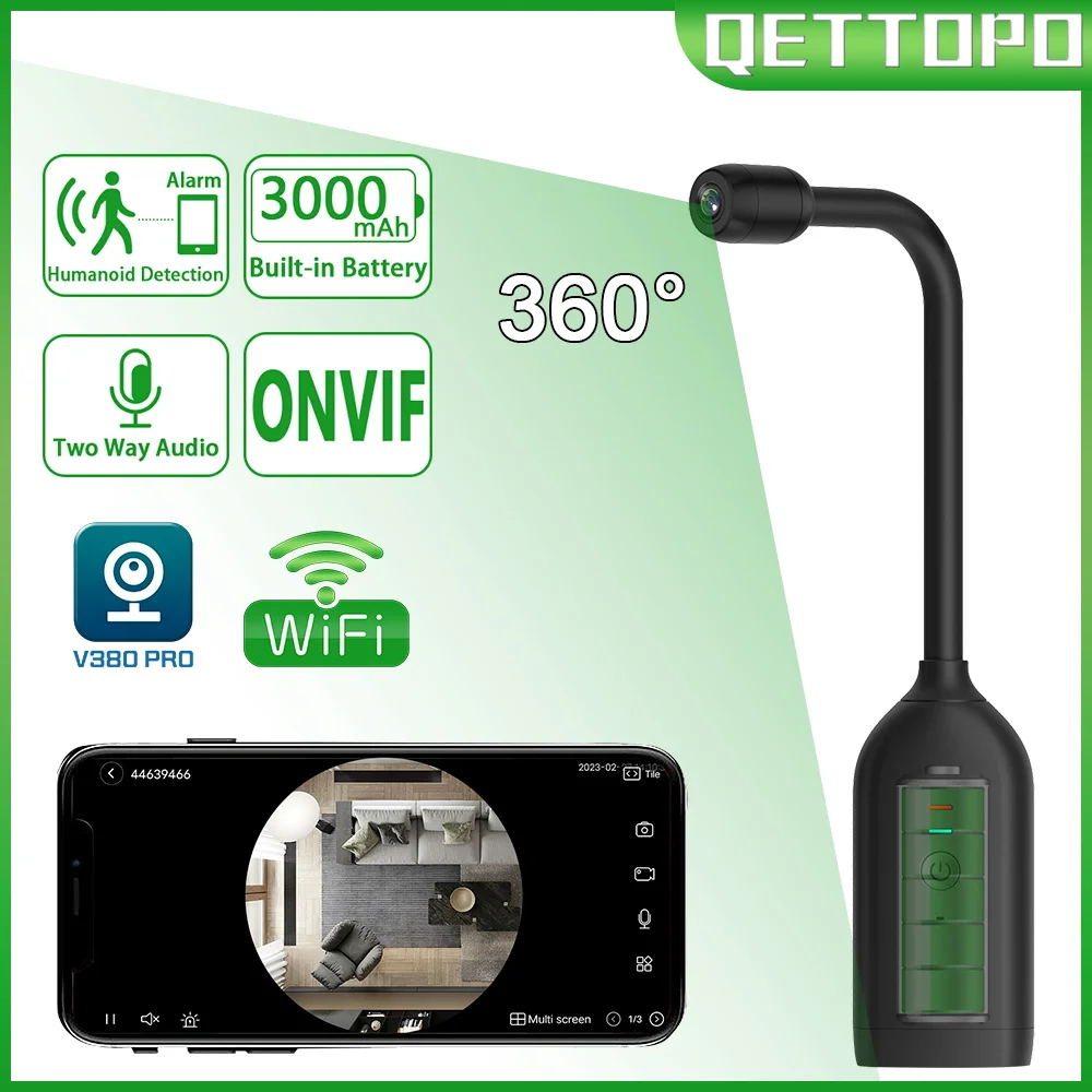 

Qettopo 5MP VR Fisheye WIFI Mini Surveillance Camera Built-In Battery 360 Degree Panoramic AI Humanoid Detection IP Camera V380