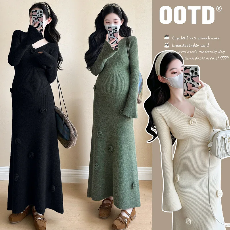 Осеннее винтажное платье с цветочным принтом для беременных модное трикотажное