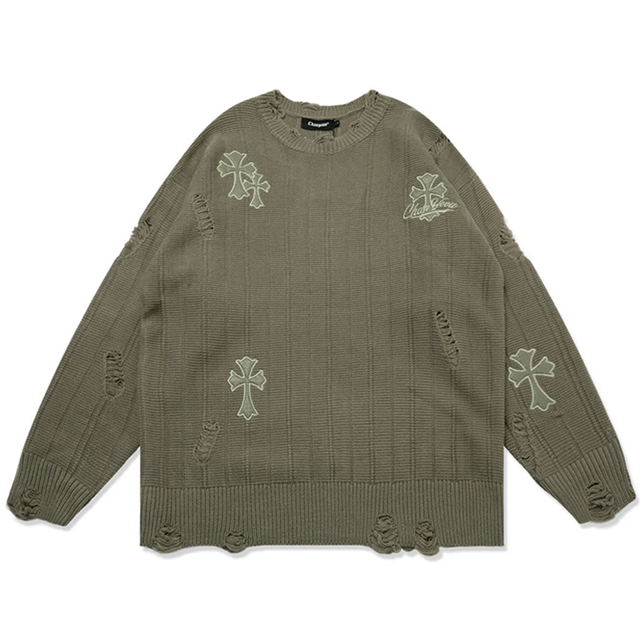 

Женский вязаный свитер в стиле хип-хоп, с вышивкой крестиком