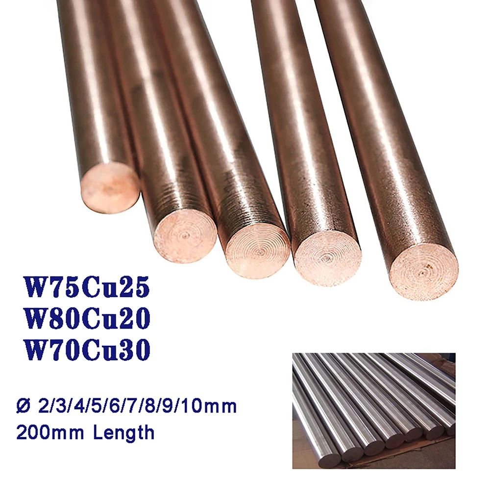 

1x W70Cu30 W75Cu25 W80Cu20 Tungsten Copper Alloy Bar Welding Rods Electrode Rod | Diameter Ø 2,3,4,5,6,7,8,9,10mm | Length 200mm