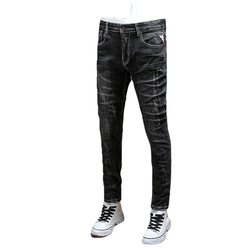 

2023 Washed Worn-Out Jeans men Spring New Trend Korean Version Elastic Slim Trousers Small Feet Pencil Jeans