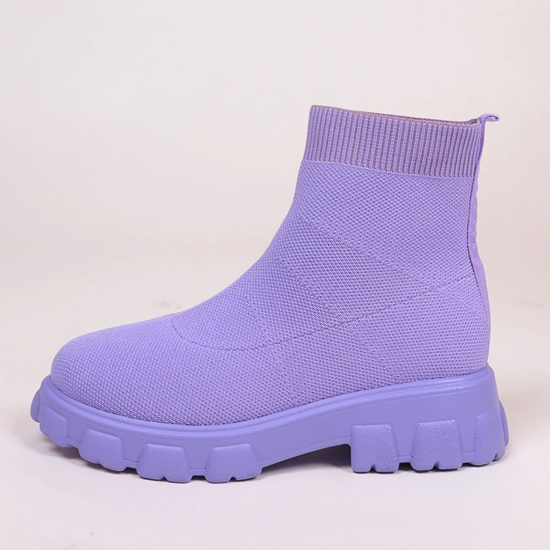 

Women Boots Slip on West West Cowboy Ankle Boots Platform Knitted Ladies Autumn Socks Boots for Women Fashion Female Booties
