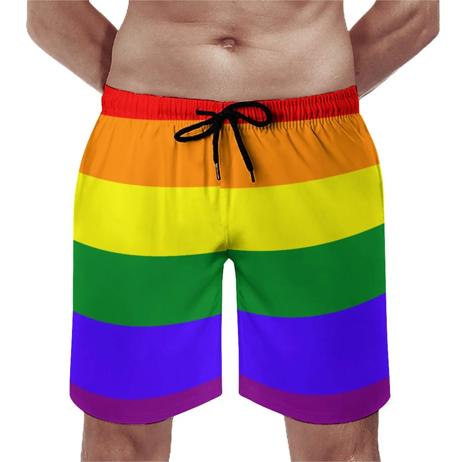 

Rainbow LGBTA Flag Summertime Pickup Beach Shorts Sea Beach Breathable Quick Dry Exceptional Sports Adjustable Drawcord Loose El