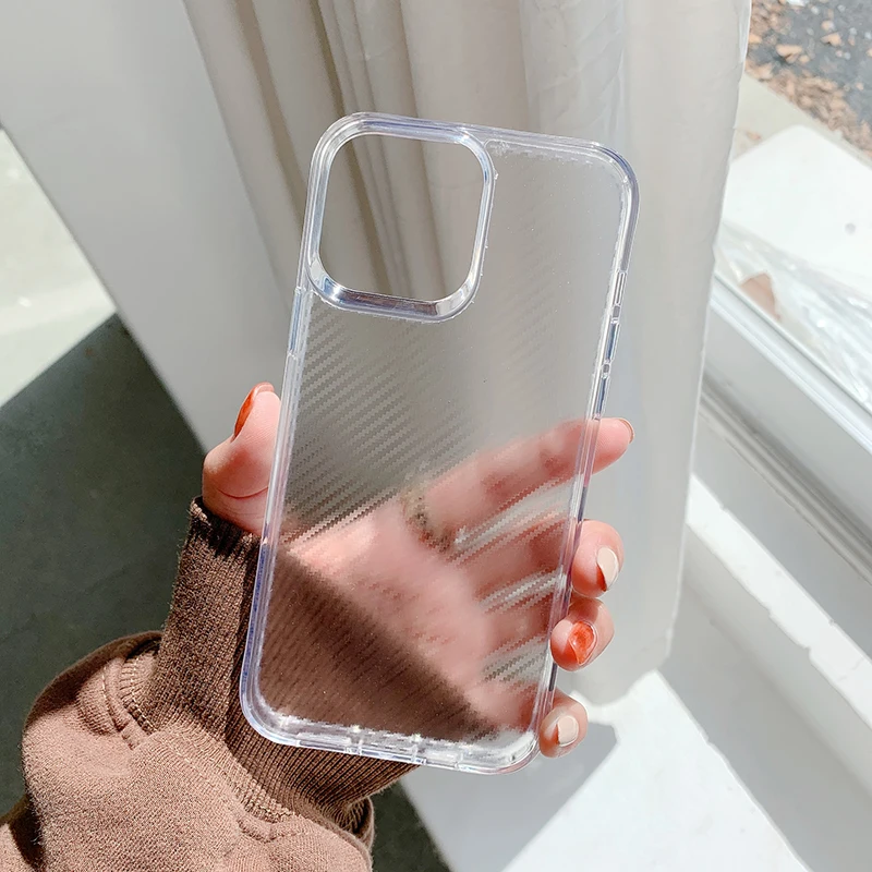 

Shockproof Cover for iPhone 13 12 11 Pro Max Phone Case Transparent Hard Carbon Fiber Phone Cases Protective Shell