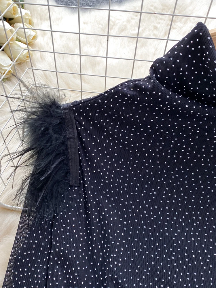 Женская Сетчатая футболка-стрейч с высоким воротником