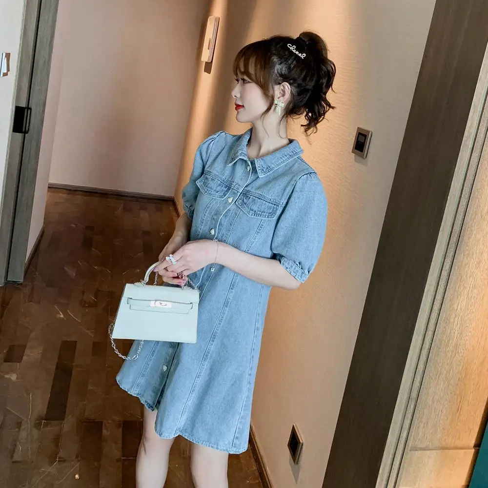 

Женское винтажное платье на пуговицах, повседневное ТРАПЕЦИЕВИДНОЕ ПЛАТЬЕ из денима, на пуговицах, лето 2022