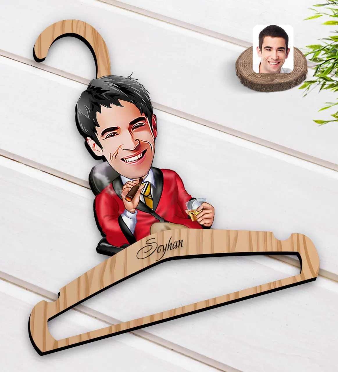 

Personalized Men 'S Boss Caricature Of Wood Dress Askısı-2
