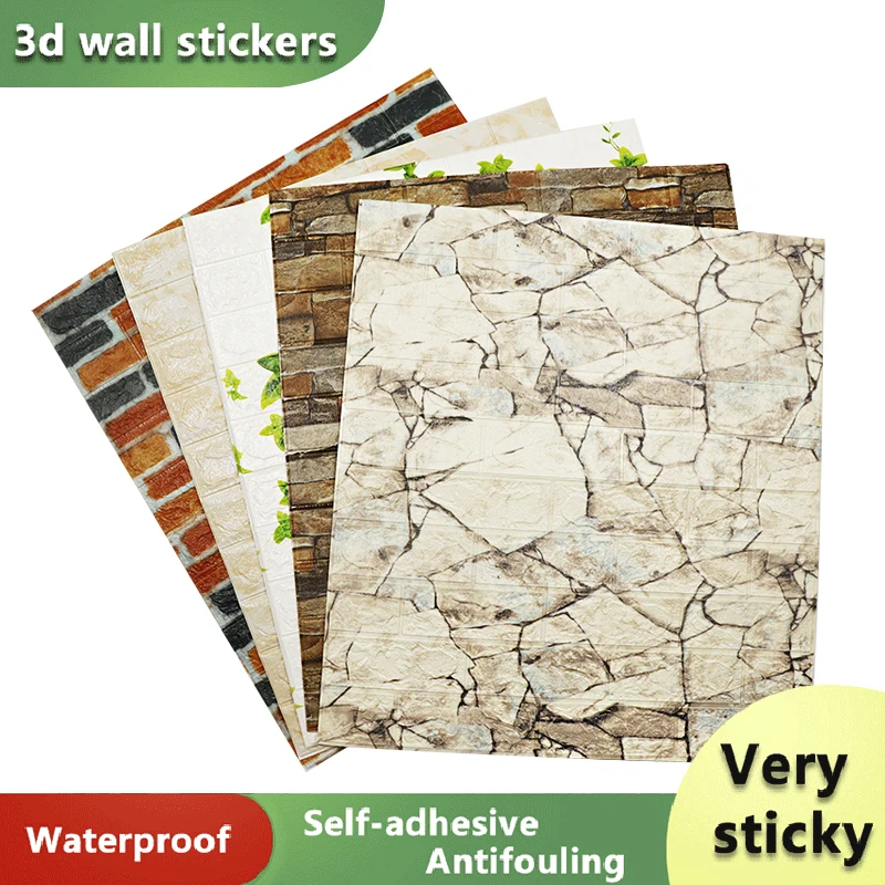 16pcs Brick Texture 3D Wall Stickers Self-Adhesive Waterproof Panel Thickened Soundproof Wallpaper Bathroom Home Decoration