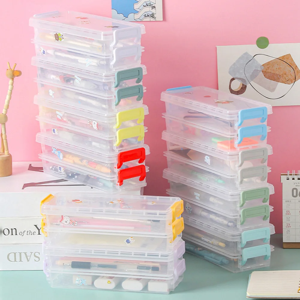 

Storage Box Glasses Case Desktop Organized Stationery Box Pencil Case Transparent Large Capacity Multi-function Double-layer