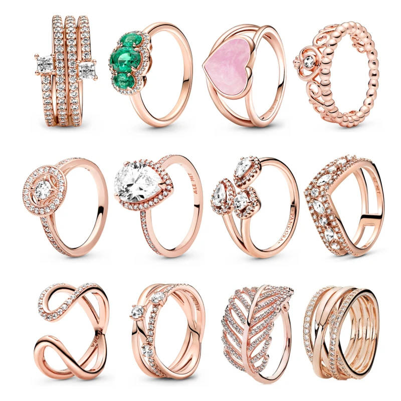 

Jewelry Rose Gold Rings Women Festival Gifts Sterling Silver Original Charms DIY Plata De Ley 925 Makings Fine Bijoux Femme Luxe