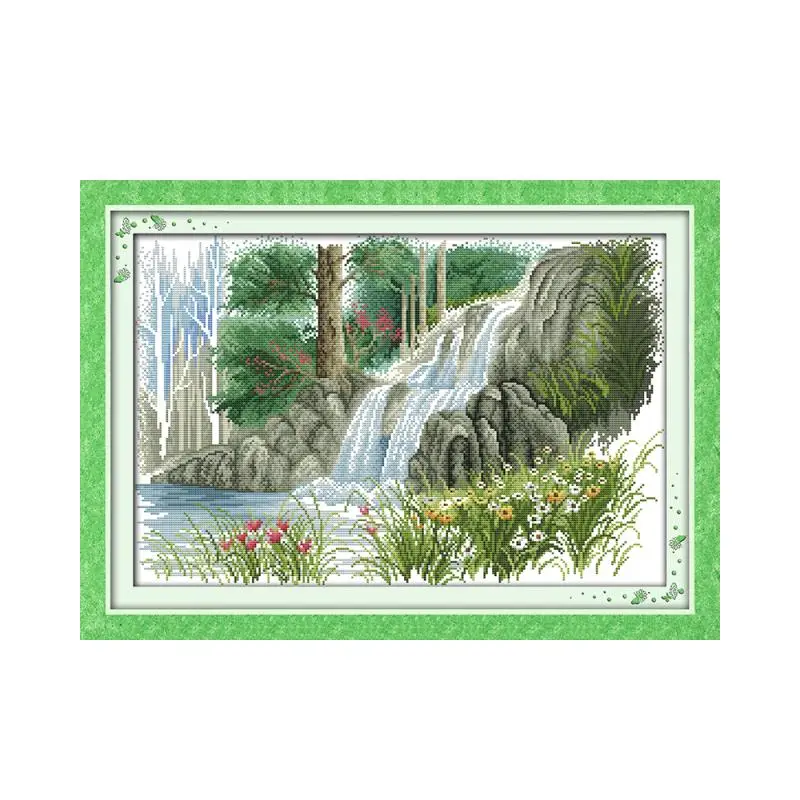 

Spring waterfall cross stitch kit landscape18ct 14ct 11ct count printed canvas stitching embroidery DIY handmade needlework