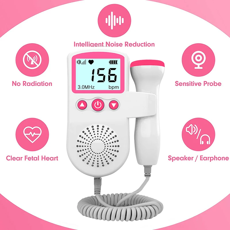 Portable Monitor Fetal Doppler Detector Household Sonar Ultrasound Fetus For Pregnant 3MHz No Radiation | Красота и здоровье