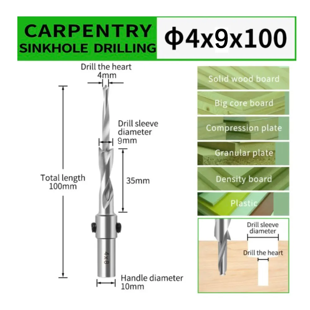 

Сверло для зенковки Binoax 3/4/5/6 мм с регулируемым ограничителем глубины сверление зенковочного отверстия для древесины и пластика хвостовик 10 мм