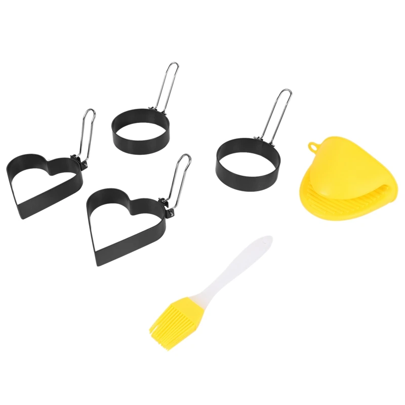 

6 Pack Egg Rings Set Breakfast Omelette Round Heart Shaped Egg Pan Ring Nonstick Pan Omelette With Glove And Brush