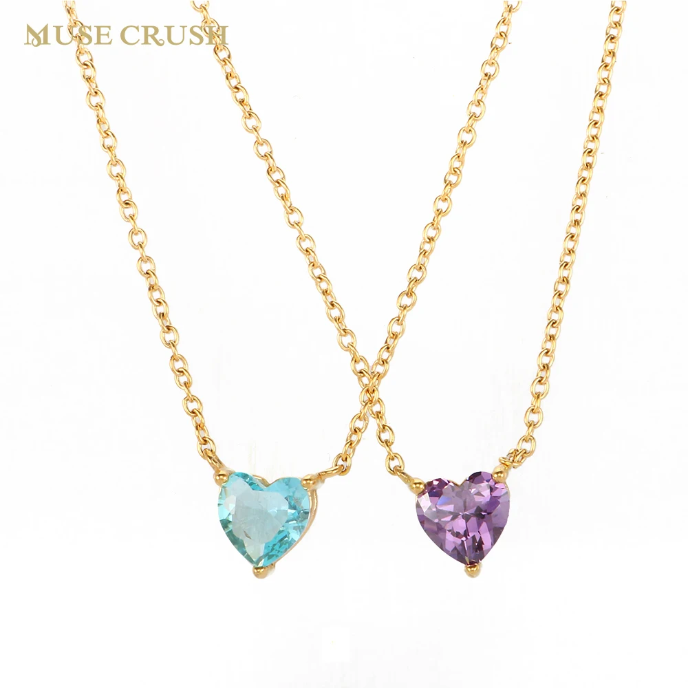 

Stainless Steel Colorful Heart Charm Crystal Pendant Necklace Plated CZ Zircon Love Necklace for Women Wedding Jewelry Gift