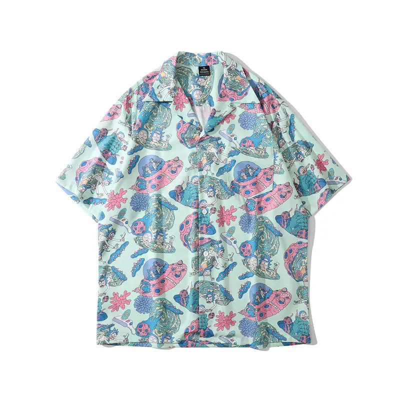 Summer Men Casual Shirts Cartoon Full Printed Shirt Ins Style Male and Female Trendy Celebrity Super Hot Casual Short Sleeve