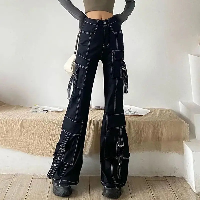 Cargo Pants Women Clothing High Street Vintage Multi Pocket Baggy Jeans Women Casual Straight All Match High Waisted Jeans Woman