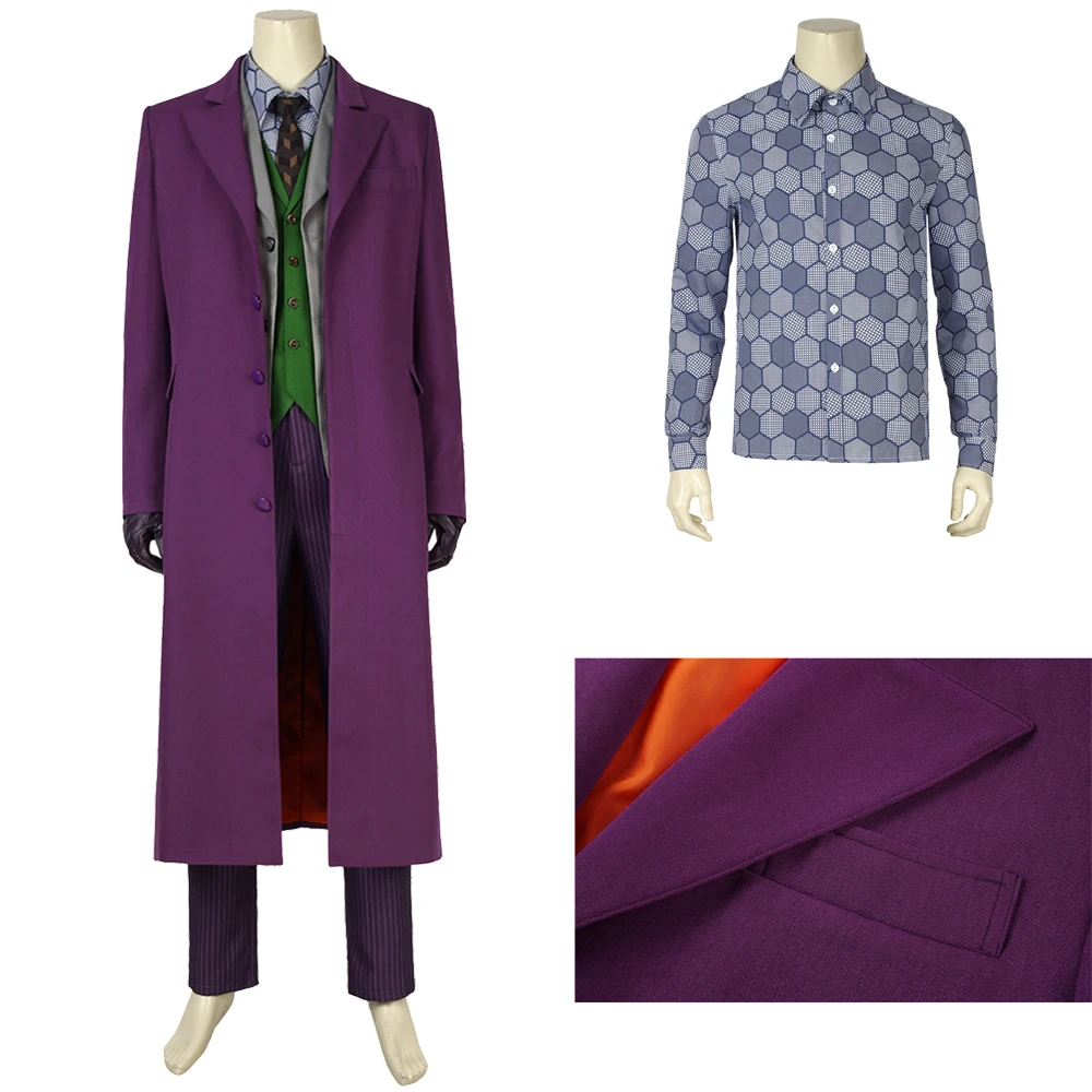 

The Dark Knight Cosplay Joker Costume Halloween Carnival Outfit With Purple Trench Adult Men Clothing Full Set
