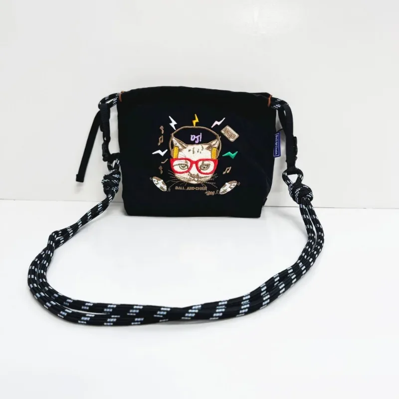 Kawaii Ball Chain Mini Canvas Shoulder Bag Cartoon Series Foldable Girl Oxford Large Capacity Embroidered Nylon
